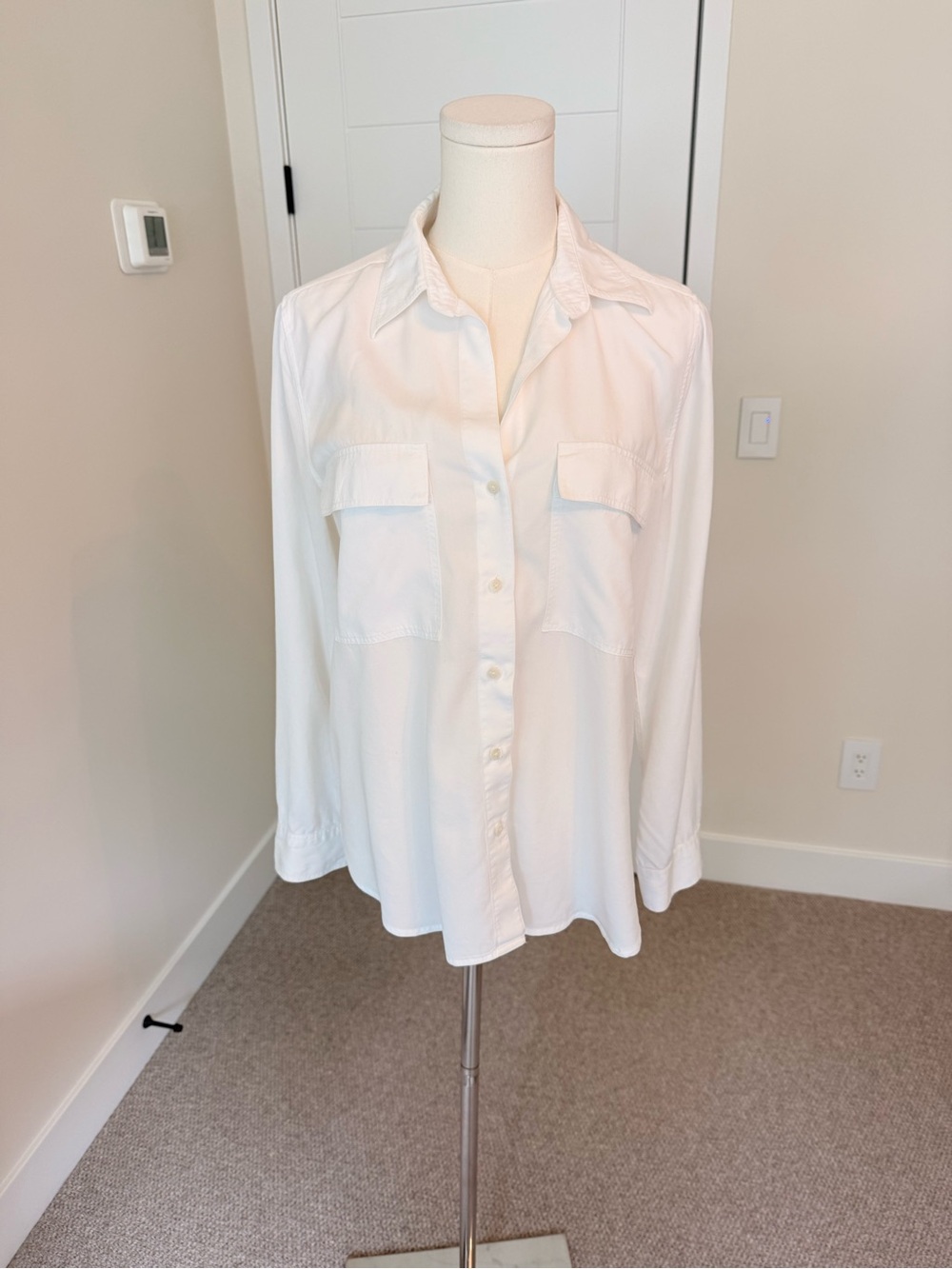 Classic White Button-Up Shirt with Chest Pockets